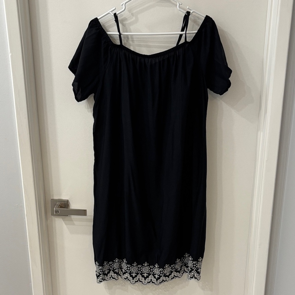 Old Navy Black Sun Dress with White Floral Trim